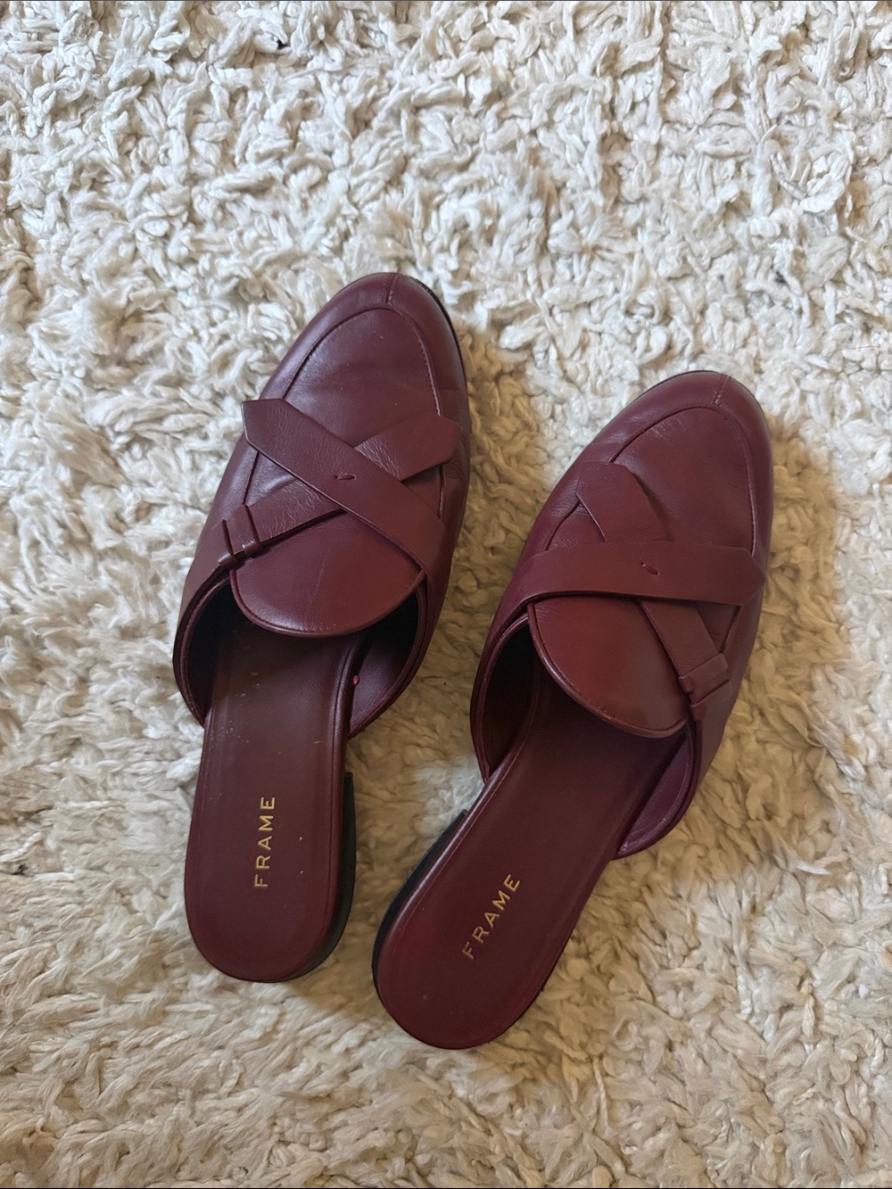 Frame Denim Burgundy Leather Slip-On Mules